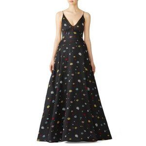 monique lhuillier women’s black floral ball gown prom dance wedding dress sz 6